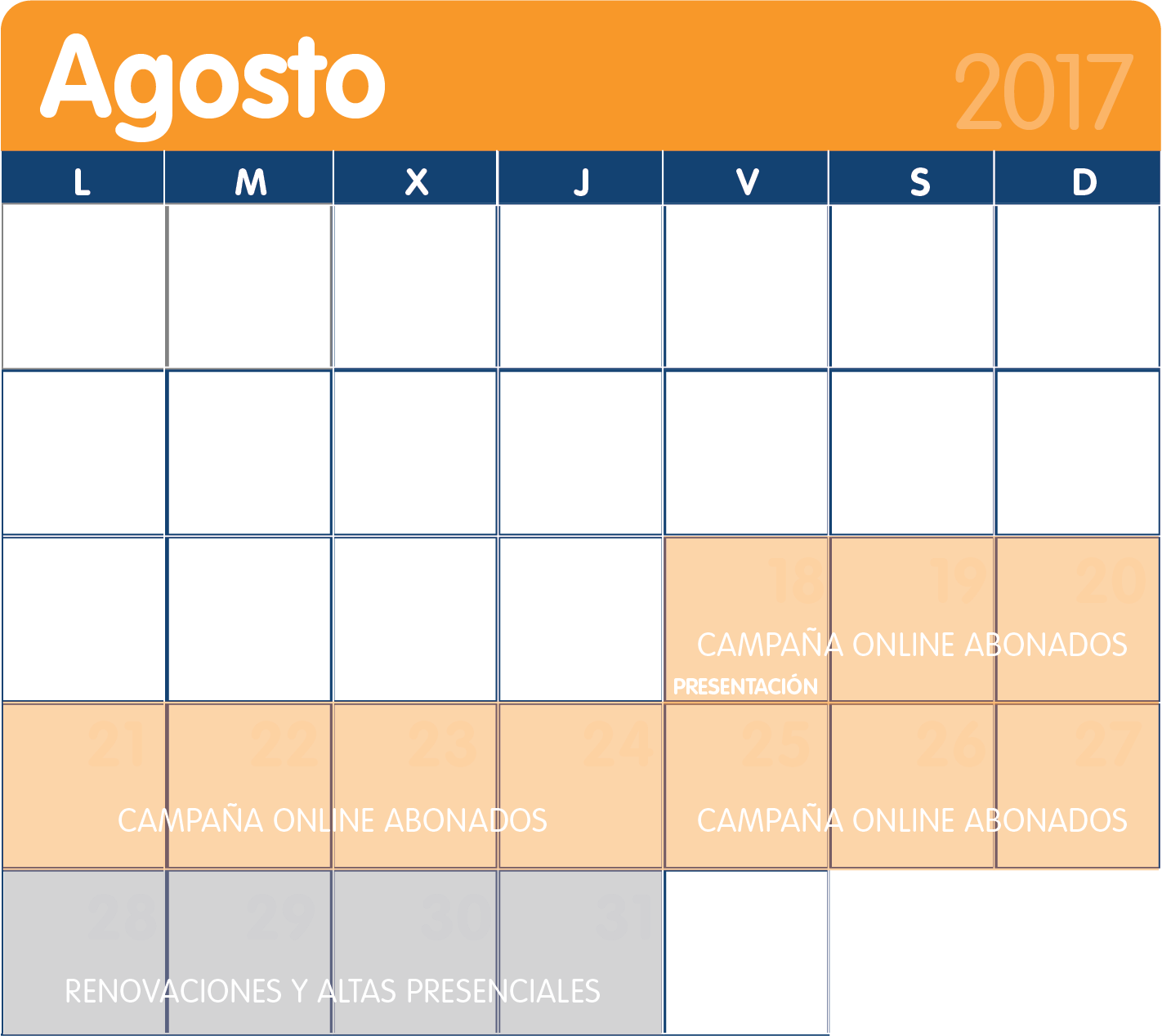 Calendario Campaña Mes de Agosto 2017