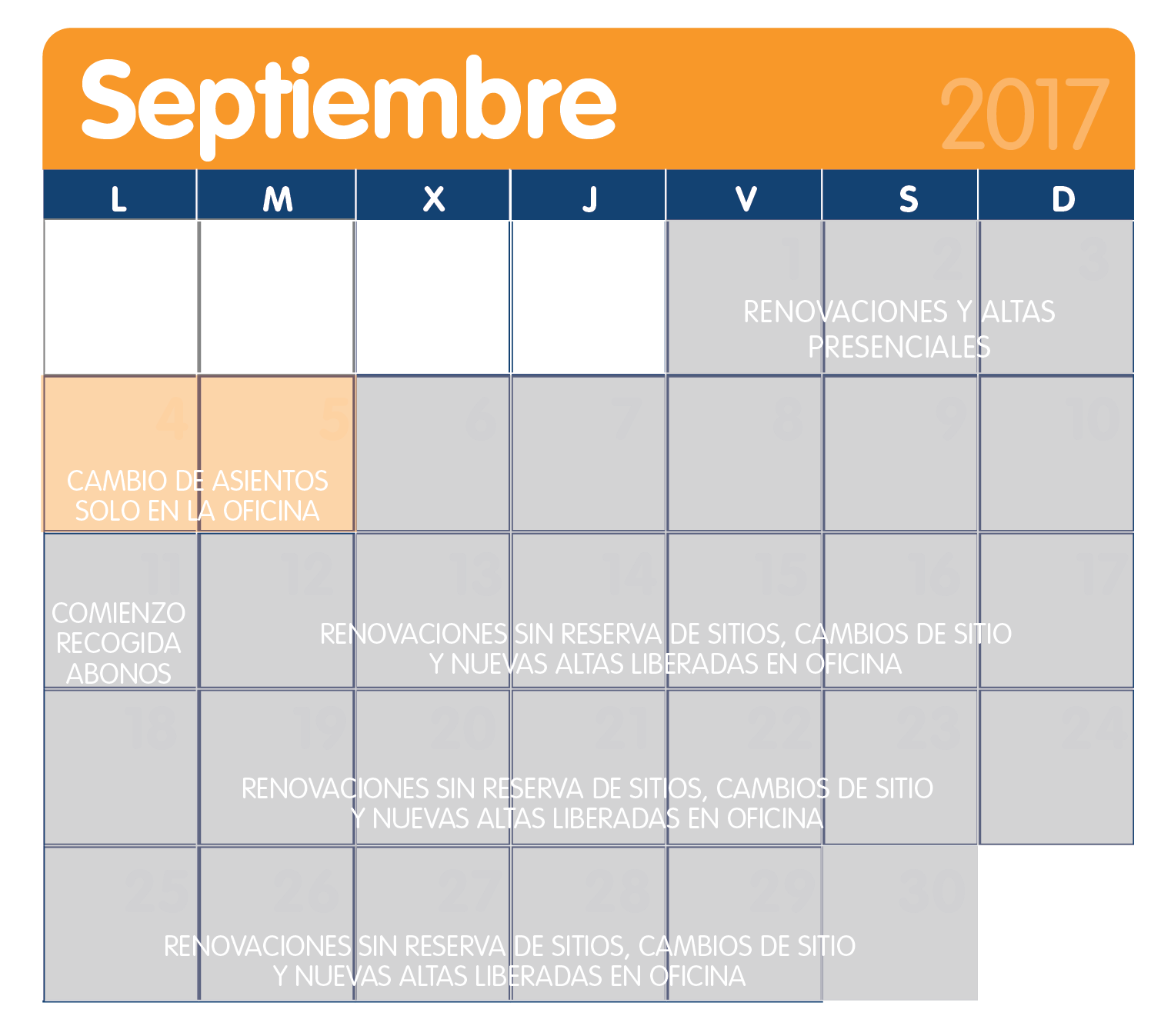Calendario Campaña Mes de Septiembre 2017