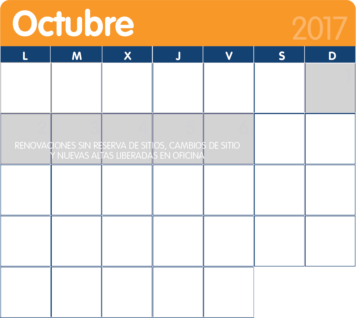 Calendario Campaña Mes de Octubre 2017